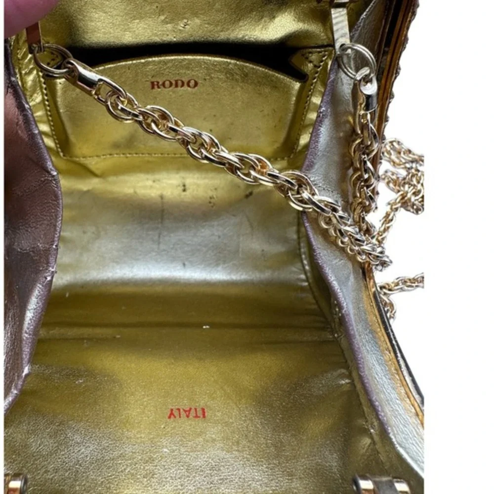 Vintage Gold Metal Hard Shell Minaudiere Evening‎ Bag Rodo Firenze Italy KC